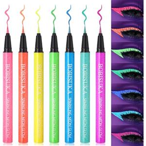 BOBISUKA UV Eyeliner Set 7 Colori Waterproof, Glitter Eyeliner Colorati Liquido Ricco, A Prova di Sbavature, A Lunga Durata, Altamente Pigmentato