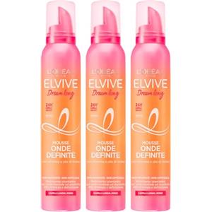 L'Oreal Paris L'Oréal Paris Elvive Dream Long Mousse Onde Definite per Capelli Lunghi e Mossi Idratante Nutriente per Capelli Disciplinati Morbidi Elastici con Vitamina e Olio di Ricino - 3 Flaconi da 200ml