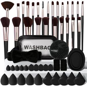 LOPHE Pennelli Make Up Pennelli Trucco 51 Pz Pennelli Trucco Viso Pennello Fondotinta Morbido Vegano Pennello Fard Pennello Bronzer Contour Pennello Evidenziatore-Nero