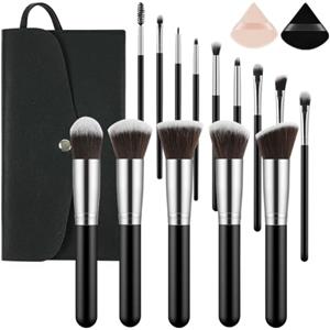 LOPHE Pennelli Make Up Pennelli Trucco 17 Pz Pennelli Trucco Viso Pennello Fondotinta Morbido Vegano Pennello Fard Pennello Bronzer Contour Pennello Evidenziatore-Argento