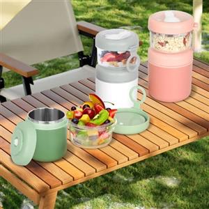 JASTOO Bicchiere per cereali, yogurt da asporto, 530 ml + 330 ml, bicchiere per cereali con coperchio per cucchiaio, piccola scatola per il pane, vasetti per yogurt, contenitore per il pranzo, contenitore per cereali, yogurt, insalata, riso