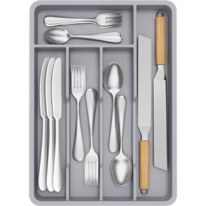 Lifewit Portaposate da Cassetto, Organizer Posate da Cassetto, Porta Posate Cucina Cassetto, 24x34 cm, Contenitore per Posate per Cucchiai, Forchette, Coltelli, Stoviglie, 5 Scomparti, Grigio