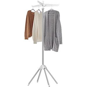 SONGMICS Stendibiancheria Verticale Salvaspazio, Stendino da Terra, 3 Bracci Girevoli, 4 Gambe, per Uso Interno, Acciaio Inossidabile, per fino a 27 Capi, Altezza 150 cm, Bianco e Argento LLR510W01