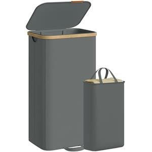 SONGMICS Cesto Portabiancheria con Coperchio, Cesta Porta Biancheria Sporca, Sacco Interno Rimovibile, Telaio in Bambù, Lavanderia Camera da Letto, 100 L, Grigio Ardesia LCB531GN01