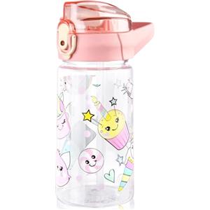 flintronic Borraccia, 500ML Borraccia per Ragazzi e Ragazze Senza BPA, Bottiglia Acqua con Cannuccia, Bottiglia d'Acqua a Prova di Perdita, Regalo per Studenti