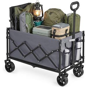 SONGMICS Carrello da Spiaggia, Capiente 150 L, Portante 150 kg, Carrello Pieghevole con Ruote, con Manico regolabile e Sacchetti per Tazze, per Spesa, Campeggio, Festa, Grigio Tortora GFW150GD01
