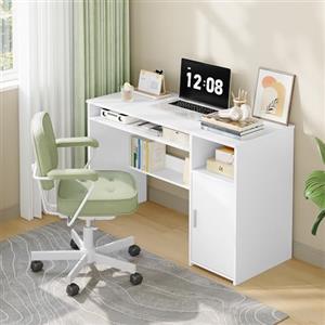 Hzuaneri Scrivania per Computer, Scrivania Ufficio con Ripiani, Tavolo Moderno con Deposito, per Studio, Ufficio, Camera da Letto, 50 x 108 x 75 cm, Bianco CD10103X
