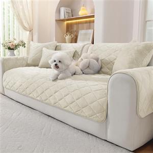 Ystyle Copridivano in Pile Morbido, Telo Copridivano Antiscivolo Antimacchia e Lavabile, Fodera per Divano 1/2/3/4 Posti con Penisola, Tessuto Super Morbido Universale (Beige, 45x45cm)