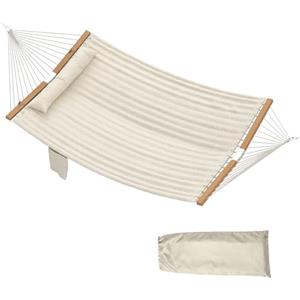 Outsunny Amaca da Giardino Sospesa 325x140 cm, Capacità 200 kg, Amaca Campeggio con Cuscino Extra-Lungo, Tessuto Imbottito, Tasca, per Campeggio, Giardino, Balcone, Patio e Spiaggia, Crema