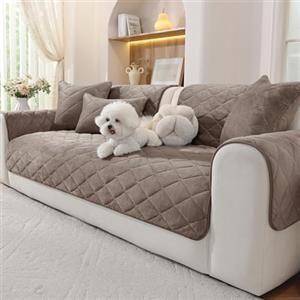 Ystyle Copridivano in Pile Morbido, Telo Copridivano Antiscivolo Antimacchia e Lavabile, Fodera per Divano 1/2/3/4 Posti con Penisola, Tessuto Super Morbido Universale (Caffè, 70x70cm)