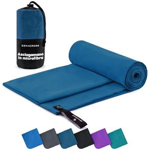 Zenacross Asciugamano Palestra con Borsa per il Trasporto - Asciugamano Microfibra a Rapida Asciugatura e Versatile - Telo Palestra Taglie M - 140 x 70 cm - Blu Marino