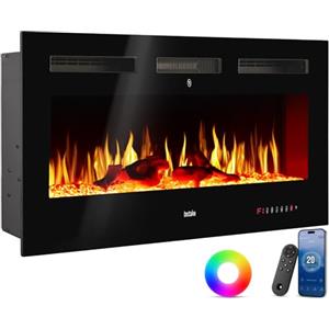 tectake® Caminetto elettrico da parete, Camino Elettrico 127x43x12 cm, 2 livelli di riscaldamento 900 W e 1800 W, 6 colori per effetto fuoco finto LED 3D, controllo app e WiFi e telecomando, Stufa