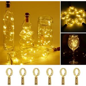 Vicloon Luci per Bottiglia, 6PCS LED Sughero Bottiglia 2M 20 LED Luci String Lampada a Fili di Rame, Luci LED a Batteria, Luci Stringa Decorative per Bottiglie DIY Festa Giardino Natalizie Matrimonio