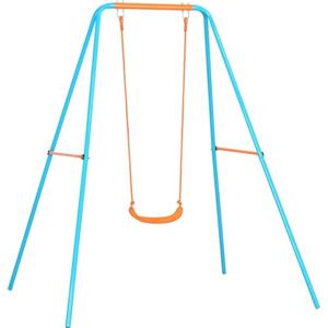 Outsunny Altalena da Giardino con Seggiolino e Picchetti, in Acciaio per Bambini 3-8 Anni, 163x145x181cm, Blu e Arancione