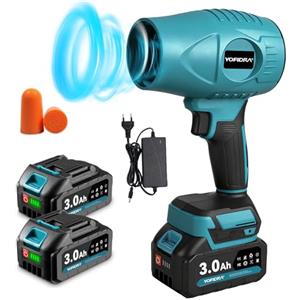 Yofidra Ventola turbo, batteria da 160 m/s, con 2 batterie da 300 mAh e caricatore rapido, 280,000 giri/min, regolazione variabile, tappi per le orecchie, soffiatore elettrico a batteria, per giardino
