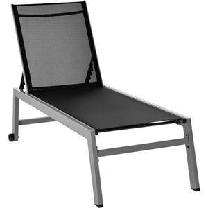 Outsunny Lettino Sdraio Prendisole in Alluminio e Texteline | Schienale Regolabile, Nero e Grigio, 2 Ruote | 169 x 65 x 102cm