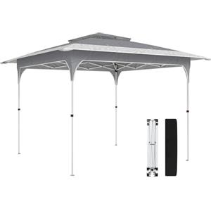 Outsunny Gazebo Pieghevole 3.5x3.5 m Pop Up Facile Montare con Pulsante Centrale, Gazebo da Giardino Altezza Regolabile con Tetto Doppio, Borsa da Trasporto, UV50+, per Esterno Feste, Grigio Scuro