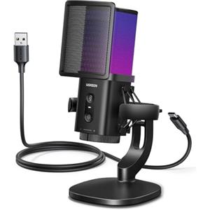 UGREEN Microfono Gaming USB con Effetti di Illuminazione RGB 24bit 96kHz Riduzione del Rumore DSP Adatto Per la Registrazione il Gioco Lo Streaming Live e i Podcast Compatibile con PS5 PS4 Laptop