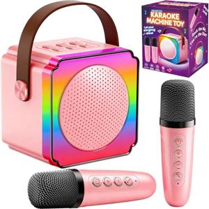 Gontence Karaoke con Microfono, Regalo Compleanno Bambina 3-12 Anni, Karaoke per Bambini con 2 Microfoni Wireless, Luce LED e Cambia Voce, Giocattolo Karaoke per Ragazzi e Ragazze 3-15 Anni