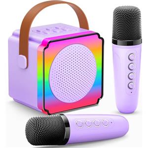 Gontence Karaoke con Microfono - Regalo Compleanno Bambina 3-12 Anni, Karaoke per Bambini con 2 Microfoni Wireless, Luce LED e Cambia Voce, Giocattolo per Ragazzi e Ragazze 3-15 Anni