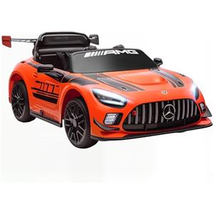 AIYAPLAY Macchina Elettrica per Bambini Mercedes-AMG GT3, 12V Auto Elettrica per Bambini 3-8 Anni con 2 Motori, Telecomando, Luci LED, Musica Wireless, Maniglia e Rotelle di Trasporto, Arancione