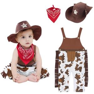 Vicloon - Set di costumi da cowboy per bambini, con gilet, cappello e foulard, set perfetto per costume da cowboy per bambini, costume di carnevale per bambini