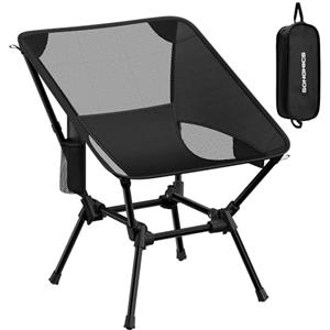 SONGMICS Sedia da Campeggio, Sedia da Esterno, Altezza Regolabile, Struttura in Acciaio, Portata 150 kg, 2 Tasche, per Campeggio, Viaggi, Nero GCB050BZ01