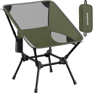 SONGMICS Sedia da Campeggio, Sedia da Esterno, Altezza Regolabile, Struttura in Acciaio, Portata 150 kg, 2 Tasche, per Campeggio, Viaggi, Verde GCB050CZ01