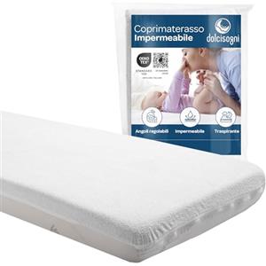 DOLCI SOGNI Materasso Lettino 70x140 cm con Coprimaterasso Impermeabile (2 Pezzi) - Fodera di Aloe Vera - Materasso e Coprimaterasso Traspiranti e Lavabili - Certificato Oekotex - Made in Europe