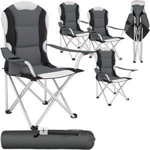 tectake® 4 Sedie da Campeggio Pieghevole, Comoda Imbottitura, Sedie Relax con Tessuto a Rete per Ventilazione, Bracciolo con Porta Bevande Incorporato, Pratica Borsa Inclusa - Grigio