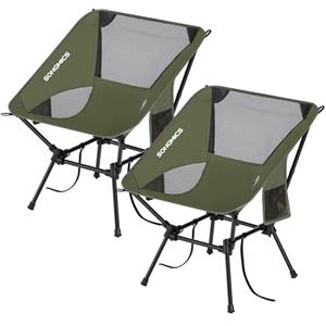 SONGMICS Sedie da Campeggio, Set di 2 Sedie da Esterno, Altezza Regolabile, Struttura in Acciaio, Portata 150 kg, 2 Tasche, per Campeggio, Viaggi, Verde GCB052CZ01
