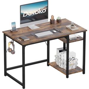 Devoko Scrivania Per Computer Industriale 100 x 50 cm, 2 Ripiani Regolabili Sinistra/Destra in Acciaio, Tavolo da Lavoro Mobile per Ufficio Casa Stile Vintage Marrone & Nero