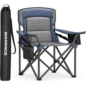 SONGMICS Sedia da Campeggio Imbottita Extra-Large, Comoda Sedia Pieghevole per Glamping all'Aperto, con Supporto Lombare, Borsa Termica, Portante 205 kg, Blu Porto GCB066Q01