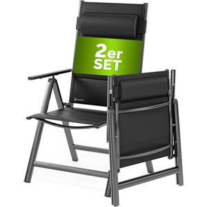 Casaria Set 2 Sedie da Giardino Schienale Regolabile 8 Livelli Supporto Lombare Alluminio Carico Max.120 kg Campeggio