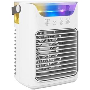 HOMCOM Ventilatore da Tavolo 21cm con Testa Regolabile, 3 Velocità, Ventilatore Piccolo da Scrivania con Serbatoio Acqua 700 ml, Luce RGB, Timer 6H, per Camera da Letto, Casa e Ufficio