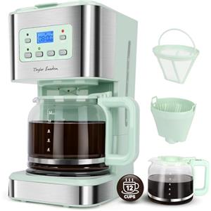Taylor Swoden Macchina Caffè Americano con 12 Tazze con Filtro riutilizzabile, Timer 24 Ore, Funzione Spegnimento Schermo, Auto pulizia, Sistema Anti-Goccia, mantenimento Caldo, Senza BPA, 950W, Verde