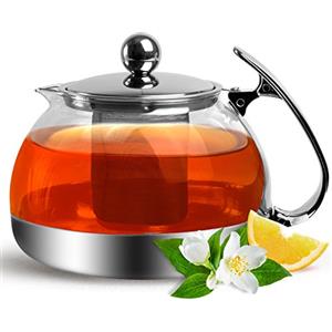 Monzana Teiera in Vetro con Infusore Rimovibile 1,2L Acciaio Inox Resistente al Calore The Tisane
