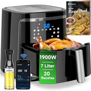 Aigostar Smart Cube - Friggitrice ad aria intelligente, 1900W, 7L. Modalità manuale, schermo LED, 7 funzioni preimpostate con mantenimento calore in modalità manuale. Connessione Wi-Fi. Senza BPA