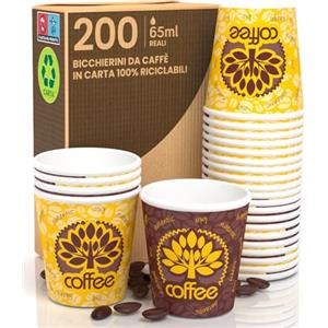 Baciato Caffè 200 Bicchierini in Carta da caffè 65ml Yellow Forest Bicchieri Ecologici Biodegradabili Monouso Piccoli Asporto Bevande Calde