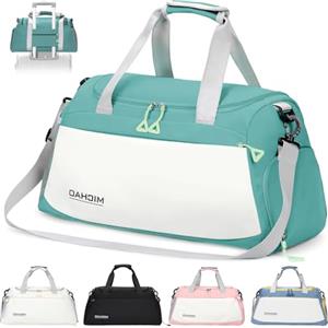 Damcyer Borsone Da Viaggio, 35L Borsone Palestra Borsone Da Viaggio Donna Con Scomparto Per Scarpe e Tasche Umide Impermeabili, Borse Sportive Per Sport Viaggi Nuoto Yoga Escursionismo, Bianco+Verde