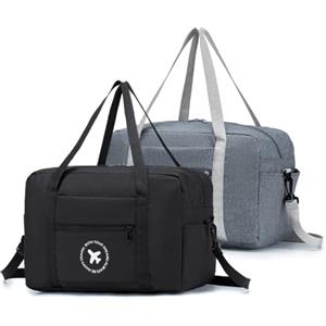 BAGZY Bagaglio a Mano 40x20x25 Borsone da Viaggio Pieghevole Leggero Borsa Palestra Valigia Cavalcabile Trolley Impermeabile Borsa a Tracolla Borsa Sportiva Borsa per Weekend (Nero+Grigio)