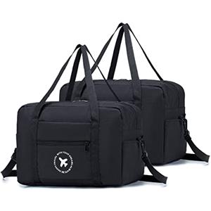 BAGZY Bagaglio a Mano 40x20x25 2PCS Borsone da Viaggio 20L Pieghevole Leggero Borsa Palestra Valigia Cavalcabile Trolley Impermeabile a Tracolla per Weekend (Nero)