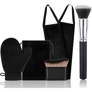 Vesavifaka 4-in-1 Set Guanti Autoabbronzanti, Strumenti Riutilizzabili per Applicazione Crema sulla Schiena, Pennelli per Corpo e Viso, Autoabbronzante Viso con Custodia - Nero