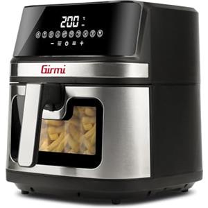 Girmi FG80 Friggitrice ad Aria 8Litri, 2200 W, Display digitale, 10 programmi, Capacità 8 Litri, Camera di cottura in metallo, Doppia resistenza, Ricettario incluso, Nero/Inox