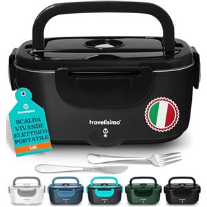 TRAVELISIMO Scaldavivande Elettrico Portatile 100W 1,5L Porta Pranzo Termico 220V/12V/24V Scalda Vivande Portatile Elettrico per Viaggio e Lavoro Portavivande Termico & Porta Pranzo Riscaldabile