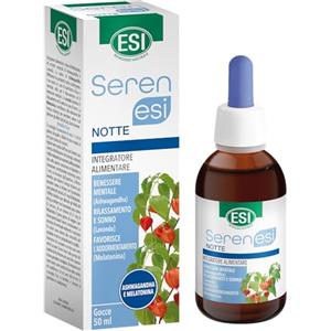 ESI - Serenesi Gocce Notte, Integratore Alimentare in Gocce a Base di Ashwaganda e Melatonina, Favorisce Relax e Sonno, Gusto Limone, Senza Glutine e Vegano, 50 ml