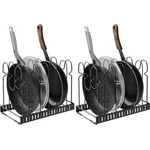Amig - Organizzatore per Padelle - 6 Scomparti Regolabili - Acciaio Nero - Porta Coperchi e Padelle da Cucina - Dimensioni: 20 x 24 x 30 cm (Confezione da 2)
