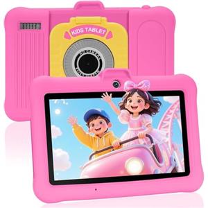 TABTIVI Tablet per bambini 7 pollici Android, 8(3+5) GB RAM, 64GB ROM(TF card 128 GB), Google GMS, App per Bambini Preinstallata, Kids space, WIFI, Custodia antiurto, rosa