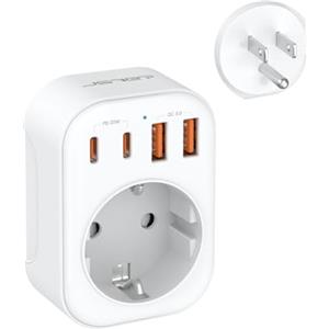 JSVER Adattatore di viaggio JSVER adattatore di spina universale con 2 USB-A, 2 USB-C (PD20W) e 1 presa CA, adattatore di alimentazione di viaggio per America/Canada/Thailandia (JSVER-PA1042)