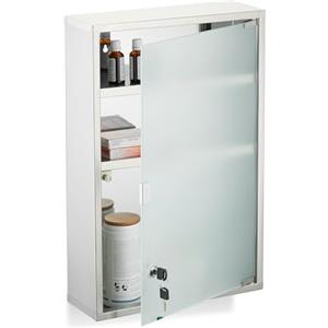 Relaxdays Armadietto Pronto Soccorso Medicinali, Cassetta Medicine con Chiave, HLP: 58x38x13 cm, Acciaio Inox e Vetro